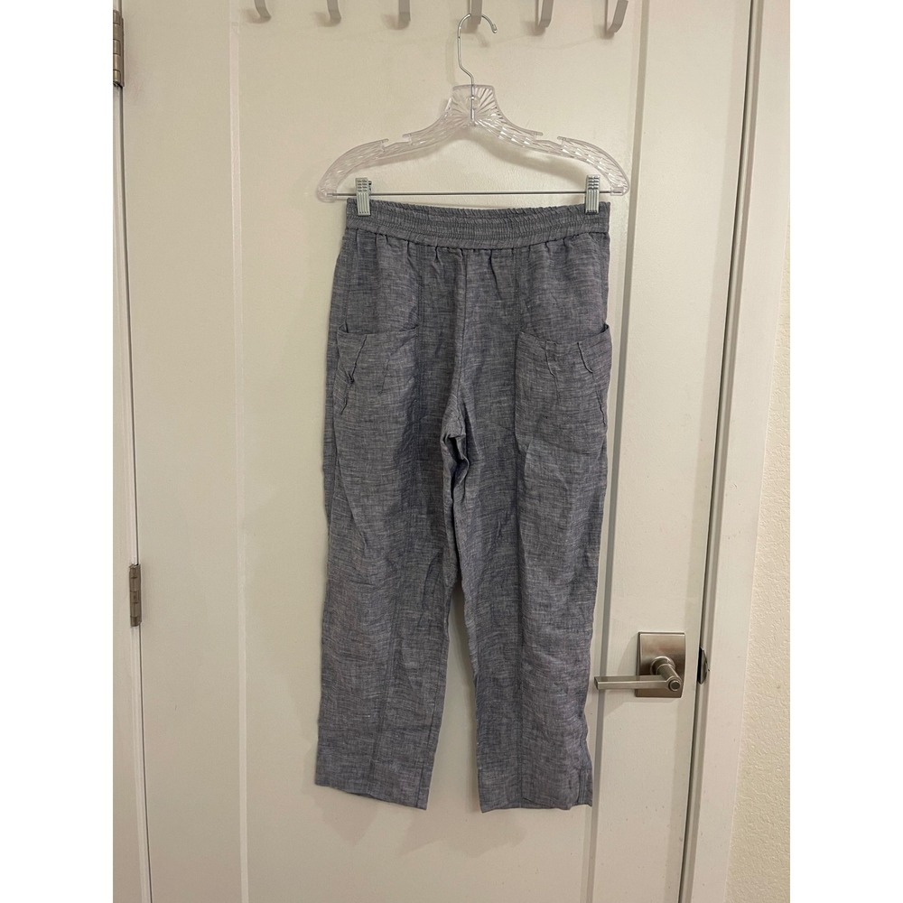 Yuvita 100% Linen Blue Capri Pants Luxury Chic‎ Euro Summer Vacation